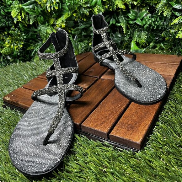 Women Sandals 8.5 Gladiator Pewter Glitter Jeweled Cammie JESSICA SIMPSON 1489 - Picture 4 of 10